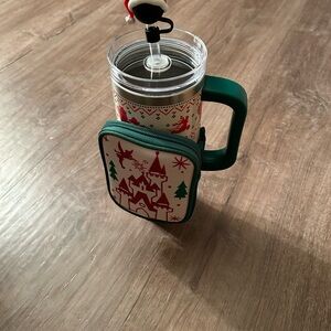 NWT Disney Holiday Castle Stainless Steel Travel Mug with straw plus zip case